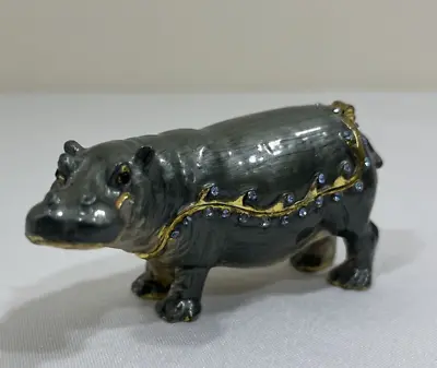 Hippo Jeweled Enameled Trinket Box Magnetic Hinged  • $22.87