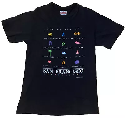 VINTAGE San Francisco Expressions T Shirt Black / Neon Single Stitch 90s Hanes M • $7.97