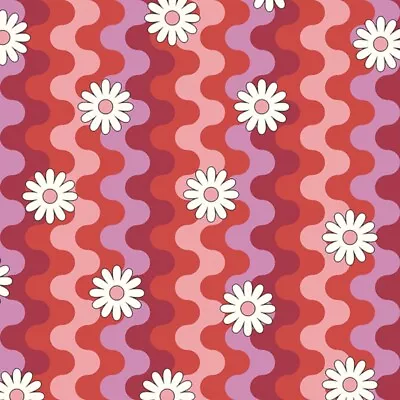 Polycotton Fabric Sunset Daisies Daisy Floral Flower Rainbow Wavy • £3.40