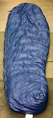 Eddie Bauer Goose Down MUMMY Sleeping Bag Blue Yellow 29  X 84  Hiking Camp • $139.98