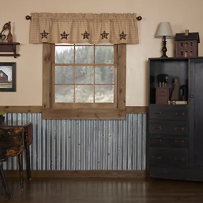 $23.95 • Buy VHC Brands Primitive 16 X72  Star Valance Black Rod Kitchen Window Curtains