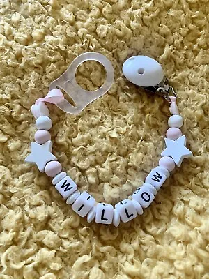 Personalised Baby Dummy Clip Strap Shower Christening Gift PINK Free Mam Adapter • £5.50