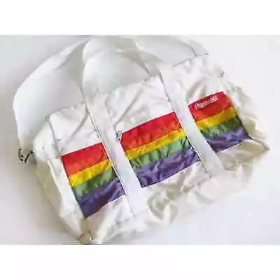 Vintage 80s Hawaii Rainbow Duffle Bag Large White Nylon Shoulder Bag  • $58