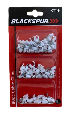 £2.49 • Buy BlackSpur 80 Cable Nail Clips Mixed | 6mm 8mm 10mm | Wire Wiring Tidy Home. New