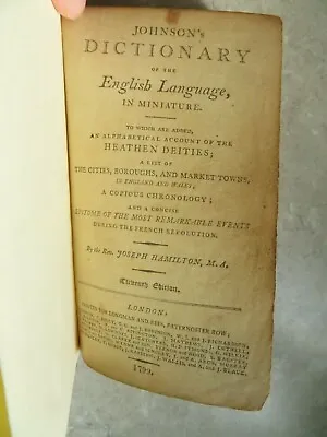 1799 JOHNSONS DICTIONARY ENGLISH LANGUAGE MINIATURE HEATHEN DEITIES List Cities • $572.73