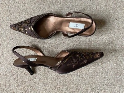 £15 • Buy Bronze Satin Slingback Evening Shoe Size 6