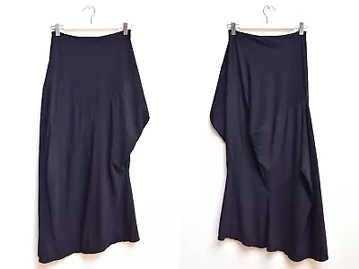 MARITHE FRANCOIS GIRBAUD French Navy Jersey Asymmetric Gathered Midi Skirt Sz 42 • $64.59