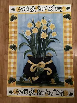 St. Patrick’s Day House Flag Yellow Daffodil Gingham Border Pot Of Gold Shamrock • $12.50