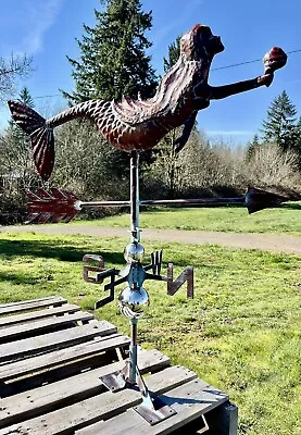 Handcrafted 2D Mermaid Weathervane Copper Patina With Blue Green Accents • $159.50