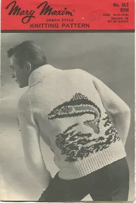 1950s Vintage Mens Fishing Sweater Fish  Fly Rod Knitting Pattern Mary Maxim 563 • $5