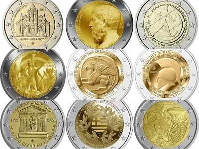 Greece 9 Coins Set  2 Euro Commemorative  100% UNC In Capsules! • $60