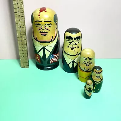 Vtg 5 Russian President Nesting Dolls Soviet Gorbachev Wooden Matryoshka Set • £24.99