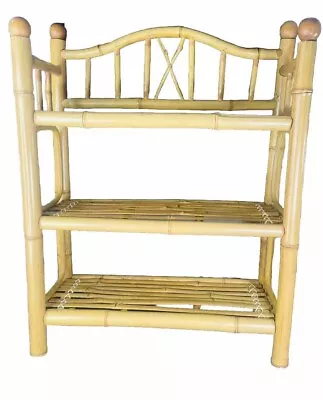 23' Tall VTG BOHO MCM Bamboo 3 Fixed Shelf Stand ETAGERE TIKI RETRO COASTAL CHIC • $87.47