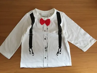 Macy's Baby Boy Long Sleeve Cotton Bow Tie Braces T-Shirt 18 Months BNWOT • £4.99