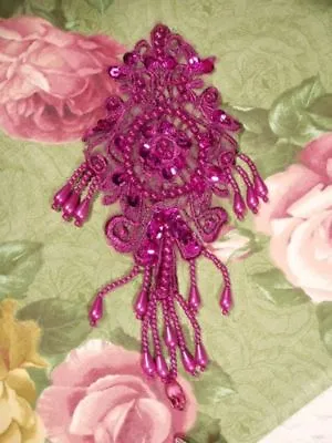 0204 ~ Fuchsia Venise Lace Sequin Beaded Applique 7.25  • $5.99