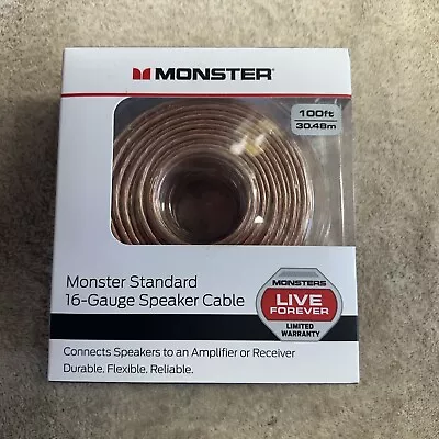 Monster Standard 16 AWG Gauge Speaker Cable 100ft 30.5 Meters Brand New In A Box • $17.99