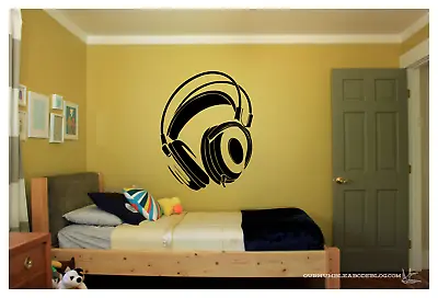 DJ HEADPHONES Wall Decal Mural Art Sticker 22 X28  MUSIC STUDIO • $24.79