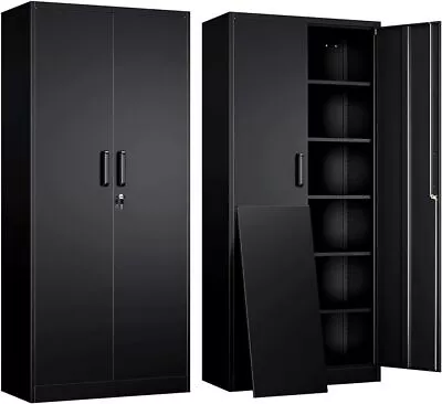 Metal Garage Storage Cabinet 2 Doors 5 Shelves 71  Steel Lockable File Cabinet • $139.49