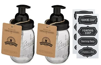 Mason Jar Foaming Soap Dispenser - Black - With 16oz Ball Mason Jar - Two Pack • $22.49