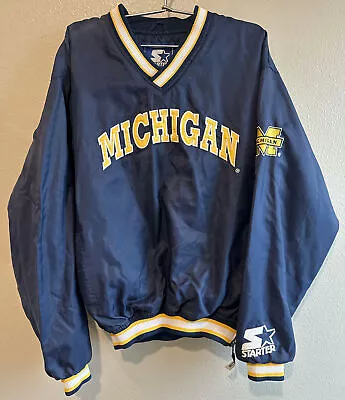 VTG Michigan Wolverines Starter Nylon Pullover Lined Windbreaker Men's Size XL • $39.99