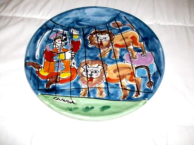 $65 • Buy 11 1/2  Plate LaMusa Cubist Picasso Italian Style Art Pottery LIONS TRAINER Nice