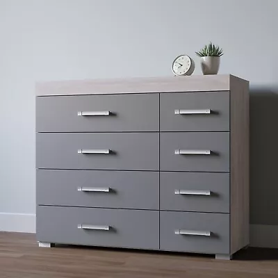 Wide Chest Of 4+4 Drawers In Grey & Grey Oak Bedroom Furniture 8 Drawer * NEW * • £102.95