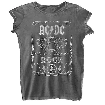 ACDC Cannon Swig T-shirt Womens Burn Out Rock Band Logo Loose Fit Ladies Top • £17.99