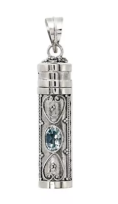 Blue Topaz Perfume Bottle - Pill Box  Ashes Locket Pendant - 925 Sterling Silver • £30.75