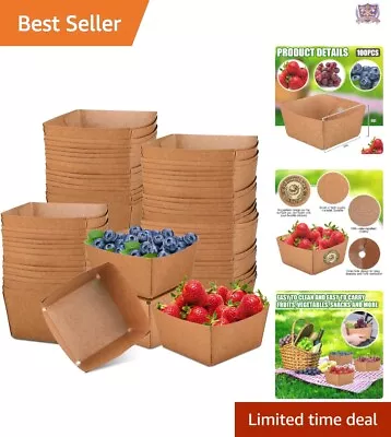 100 Large Size Sturdy Berry Baskets - Strong Kraft Paper - Fruit Market Supplies • $61.72