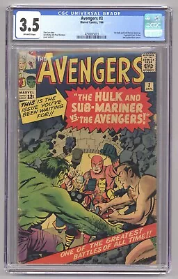 Avengers 3 (CGC 3.5) 1st Hulk And Sub-Mariner Team-up Kirby 1964 Marvel Y381 • $190