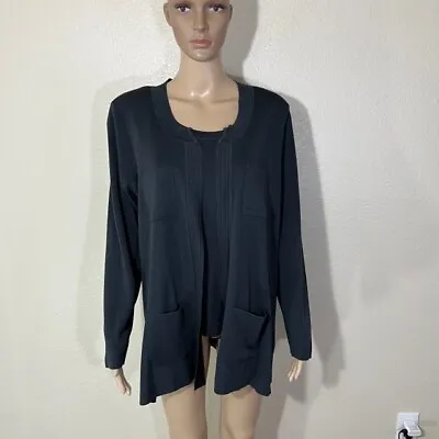 Exclusively Misook Dark Gray Acrylic Knit Set Tank Top And Cardigan XL • $59