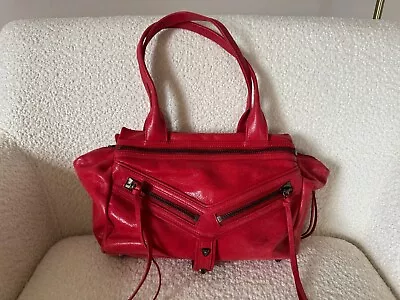 Botkier Trigger Motorcycle Bag Bright Red LUXE Leather Gunmetal Hardware • $49.99