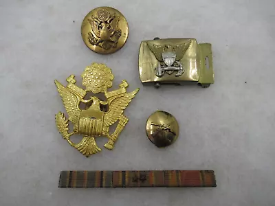 5 Piece Lot Antique Vintage US Military Brass Hat Badges -Bar -Buckle • $28.99