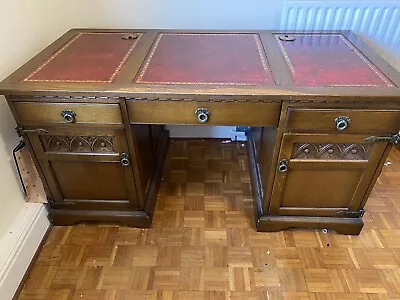 Captains Leather Top ? Old Charm Wood Bros  Desk Tudor Oak Pedestal Desk • £4.20