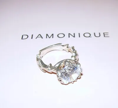 Dazzling Diamonique Huge 10mm Solitaire Ring Sterling Silver Size L Usa 5.75 Qvc • £11.99