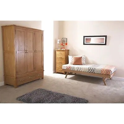  3ft Single Madrid Wooden Day Bed Frame & Trundle Guest Bedstead Oak & White • £141.99