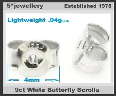 Real 375 9ct White Gold Scrolls Butterfly Backs Stud Drop Earring Stem Fitting • £4.69