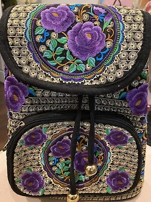 Handmade Vintage Ethnic Embroidered Flower Backpack Women Shoulder Handbags Bag • $15