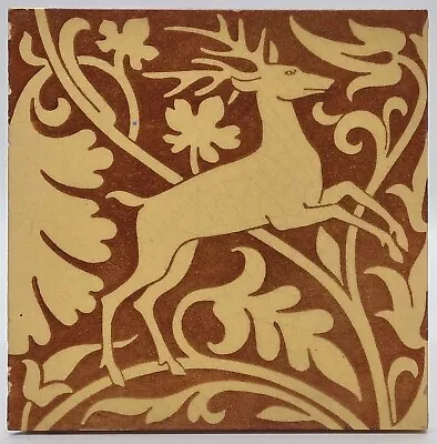 Antique Mintons Stag Block Printed Tile Medieval Style C1891 AE2 • £95