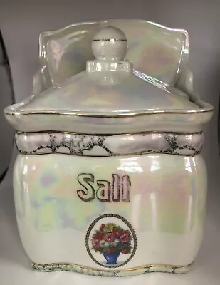 Vintage Mepoco Luster Ware Porcelain Salt Canister • $32