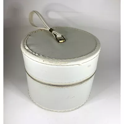 White Zip Up Hat Box Wig Mid Century Mod Gogo Storage Vintage Round • $34.99