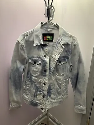 AE American Eagle X Young Money Denim Jacket White And Blue Pastel Size Small • $25
