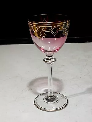 Antique Bohemian Moser Style Art Nouveau Wine Glass Pink Bowl W/ Gilding • $103.12