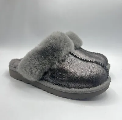 UGG Char Gray Cozy II Metallic Glitter Slippers  Big Girl Size 2 (1121094K) NEW • $54.95