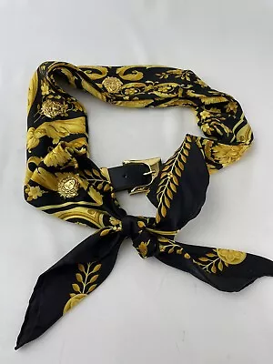 GIANNI VERSACE Women’s Size 32-34 Belt SILK SCARF Gold Medusa Head Medallions • $325