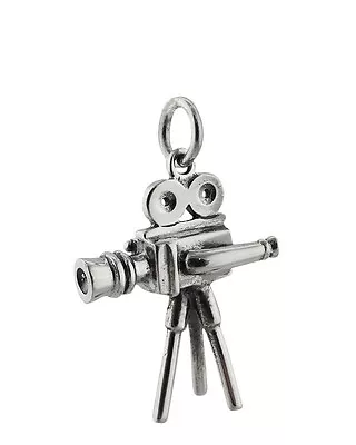 Movie Camera Charm - 925 Sterling Silver Old Fashion Film Television Reel NEW • £29.92