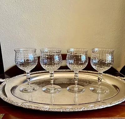 Vintage Cocktail Glasses Crystal Wine Goblets Coupes Etched Barware Set~4 • $39.99