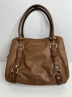 Michael Kors Womens Brown Buckle Leather Satchel Handbag Purse • $24.99