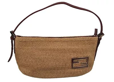 Authentic FENDI Vintage Shoulder Hand Bag Purse Straw Leather Beige 0819J • $0.99