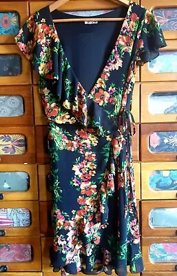 £5.99 • Buy Wal G Ladies Asymmetric Collar Floral Dress, Black Main Colour, Size Medium